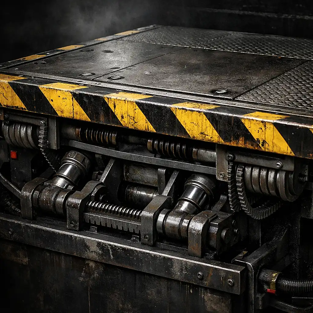Zbliżenie na ruchomą platformę z mechanizmem w Impossible Driver