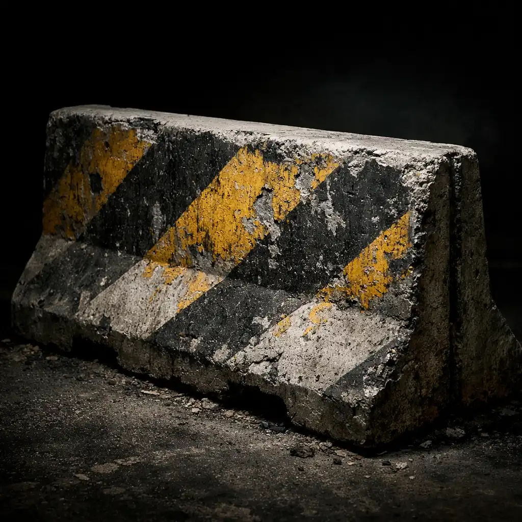 Zbliżenie na betonową barierę z odrapaną farbą