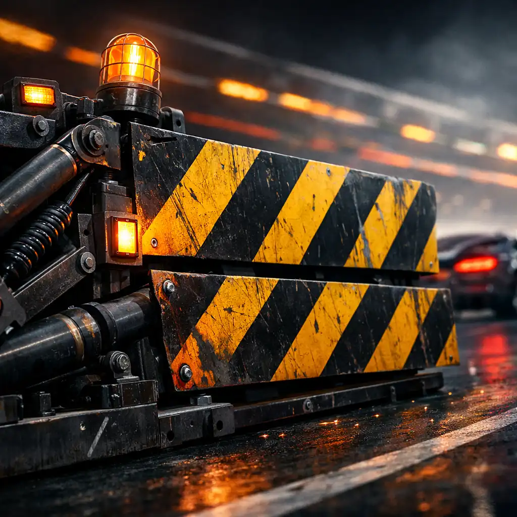 Zbliżenie na ruchomą barierę na torze w grze Impossible Driver